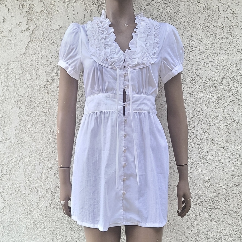Crisp White Shirt Dress with Ruffles